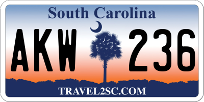 SC license plate AKW236