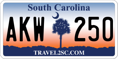 SC license plate AKW250