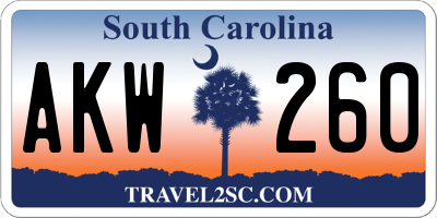 SC license plate AKW260