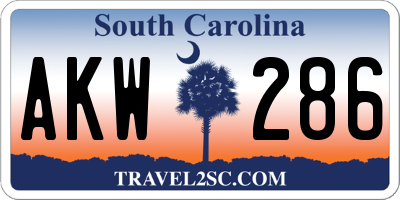 SC license plate AKW286