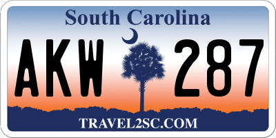 SC license plate AKW287