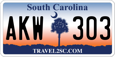 SC license plate AKW303