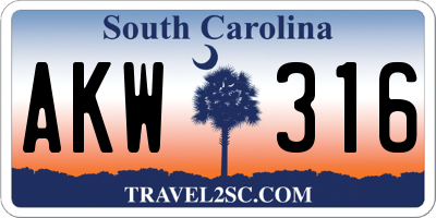 SC license plate AKW316