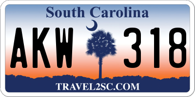 SC license plate AKW318