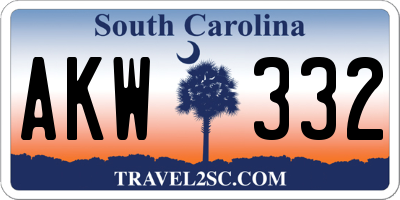 SC license plate AKW332