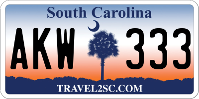 SC license plate AKW333