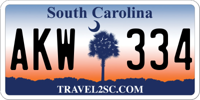 SC license plate AKW334