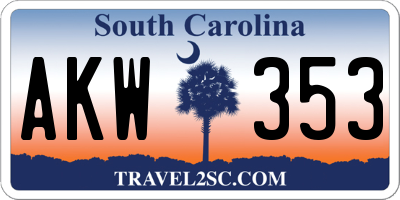 SC license plate AKW353