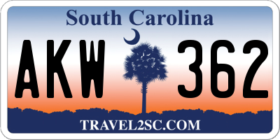 SC license plate AKW362