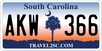 SC license plate AKW366