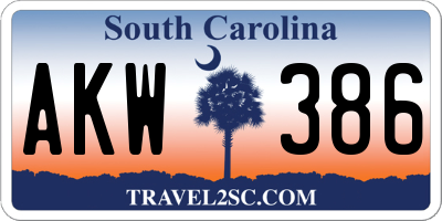 SC license plate AKW386