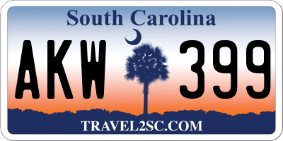 SC license plate AKW399