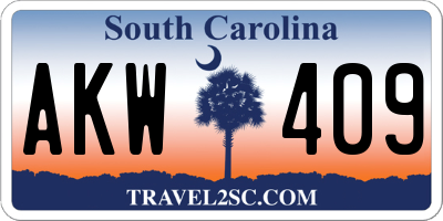 SC license plate AKW409