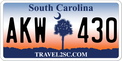 SC license plate AKW430