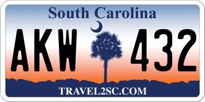 SC license plate AKW432