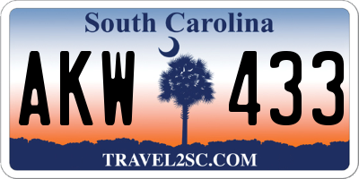 SC license plate AKW433