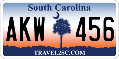 SC license plate AKW456