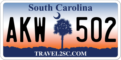 SC license plate AKW502