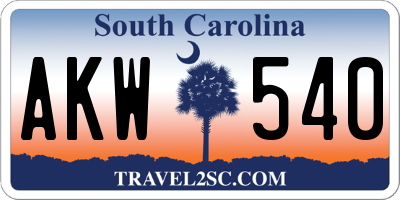 SC license plate AKW540