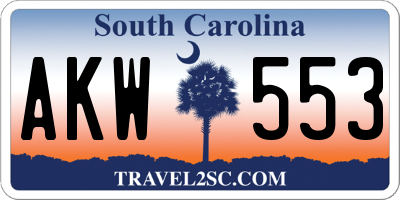 SC license plate AKW553