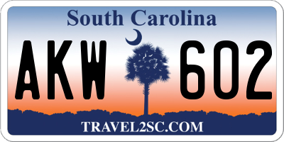 SC license plate AKW602