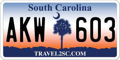 SC license plate AKW603
