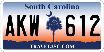 SC license plate AKW612