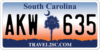 SC license plate AKW635