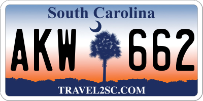SC license plate AKW662