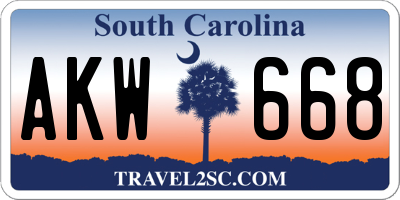 SC license plate AKW668