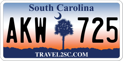 SC license plate AKW725