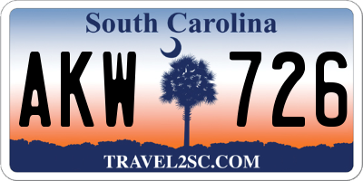 SC license plate AKW726