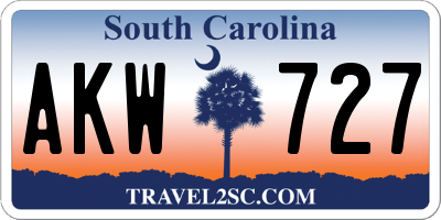 SC license plate AKW727