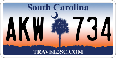 SC license plate AKW734