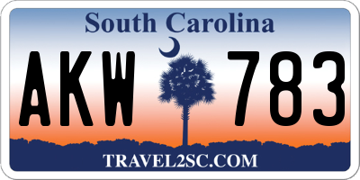 SC license plate AKW783