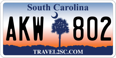 SC license plate AKW802