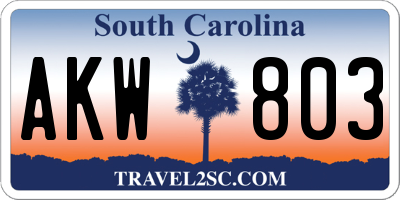 SC license plate AKW803