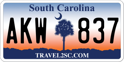 SC license plate AKW837