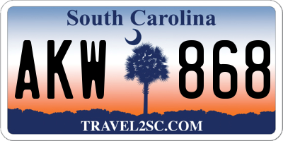 SC license plate AKW868
