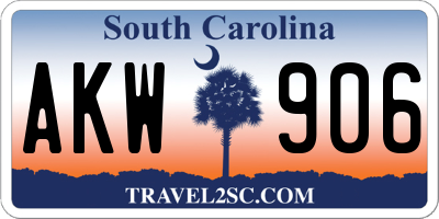 SC license plate AKW906