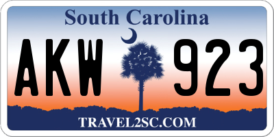 SC license plate AKW923