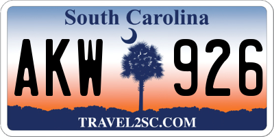 SC license plate AKW926