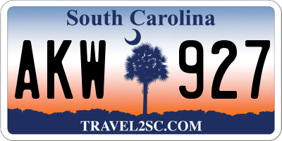 SC license plate AKW927
