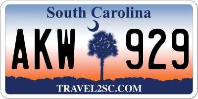 SC license plate AKW929