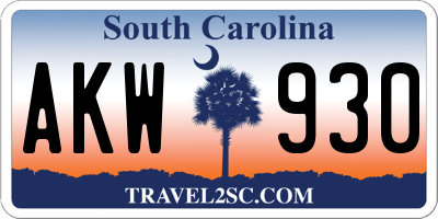 SC license plate AKW930