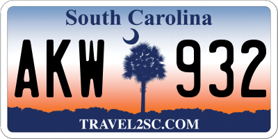SC license plate AKW932