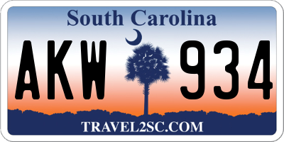 SC license plate AKW934