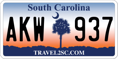 SC license plate AKW937