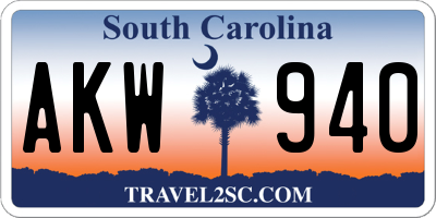 SC license plate AKW940