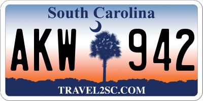 SC license plate AKW942